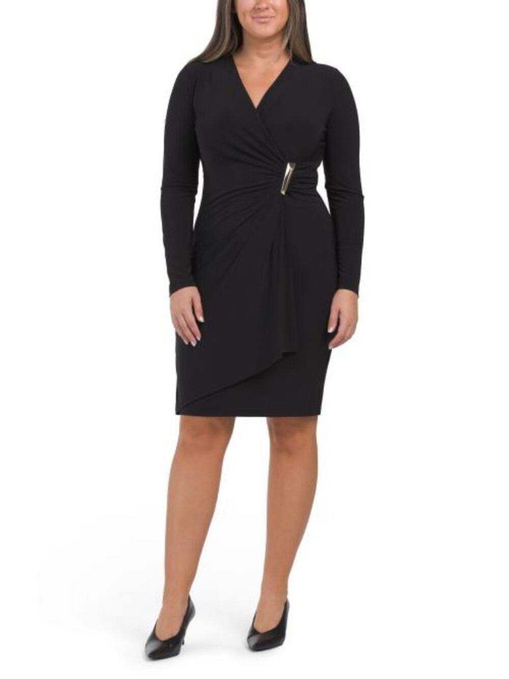 DKNY Long Sleeve V-neck Faux Wrap Style Mini Dress